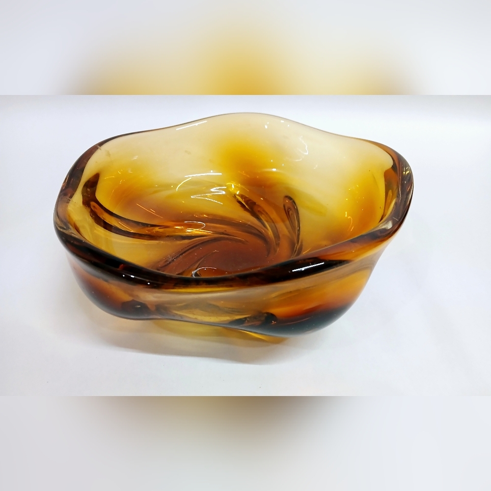 Elegant Amber Glass Art Bowl